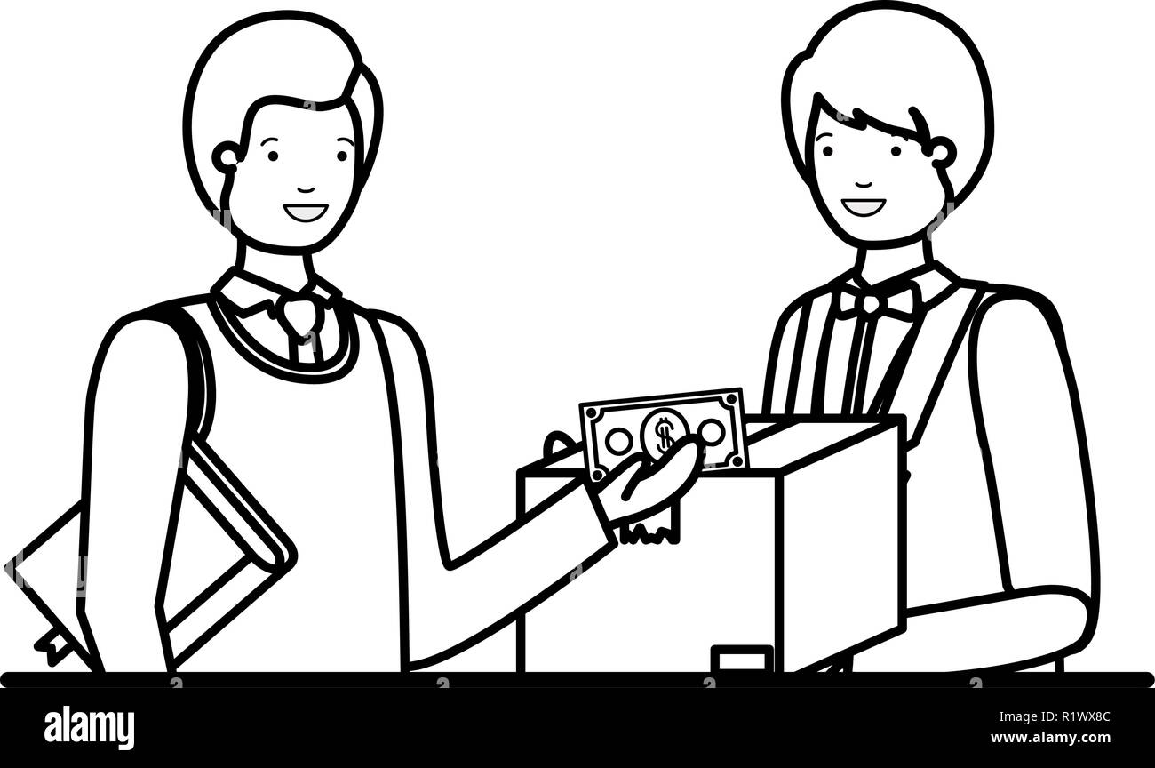 Les hommes avec boîte en carton et wallet caractère avatar Illustration de Vecteur