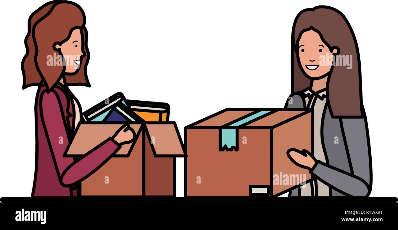 Les jeunes femmes avec du carton fort caractère avatar Illustration de Vecteur