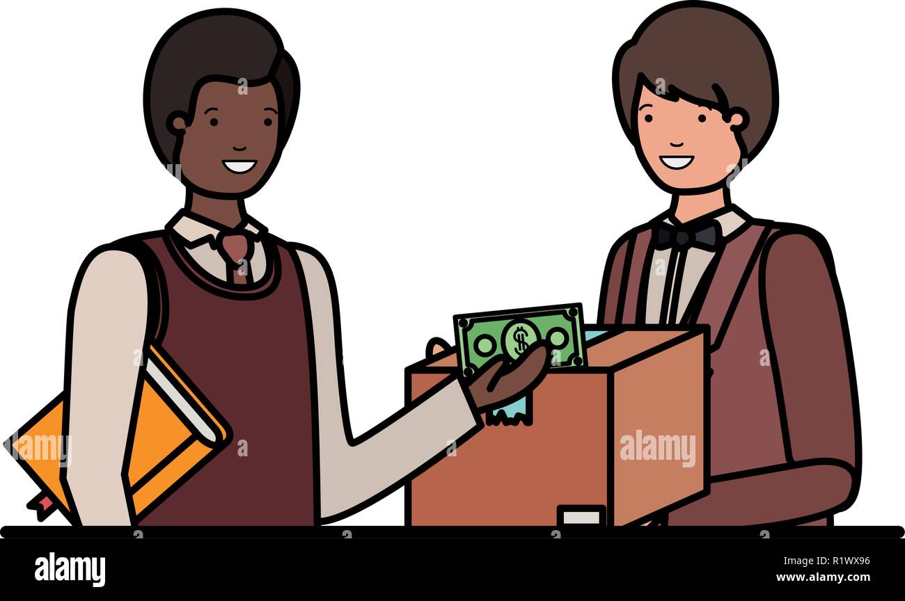 Les hommes avec boîte en carton et wallet caractère avatar Illustration de Vecteur