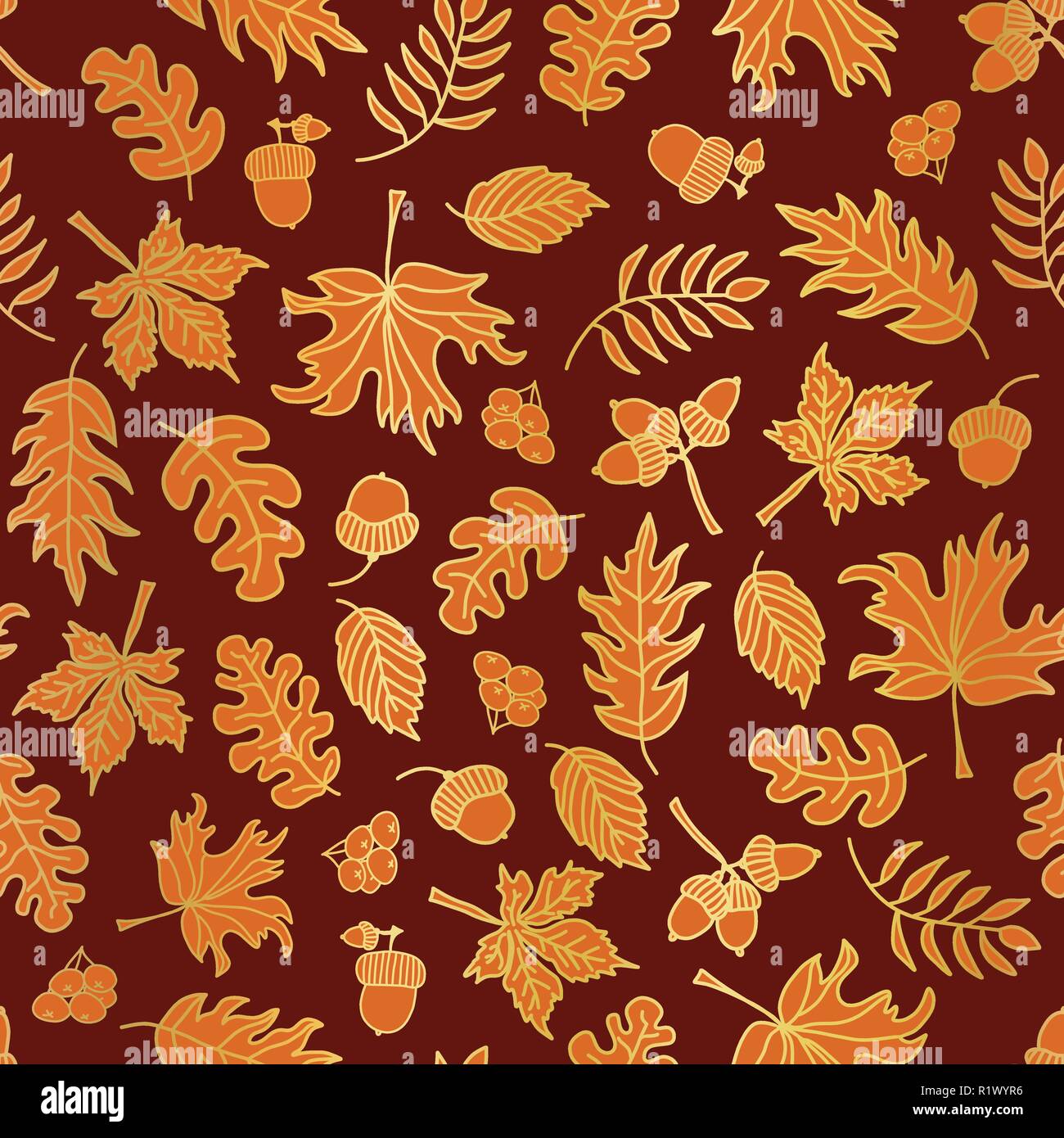 feuilles de chêne brillant motif vectoriel continu. feuille d