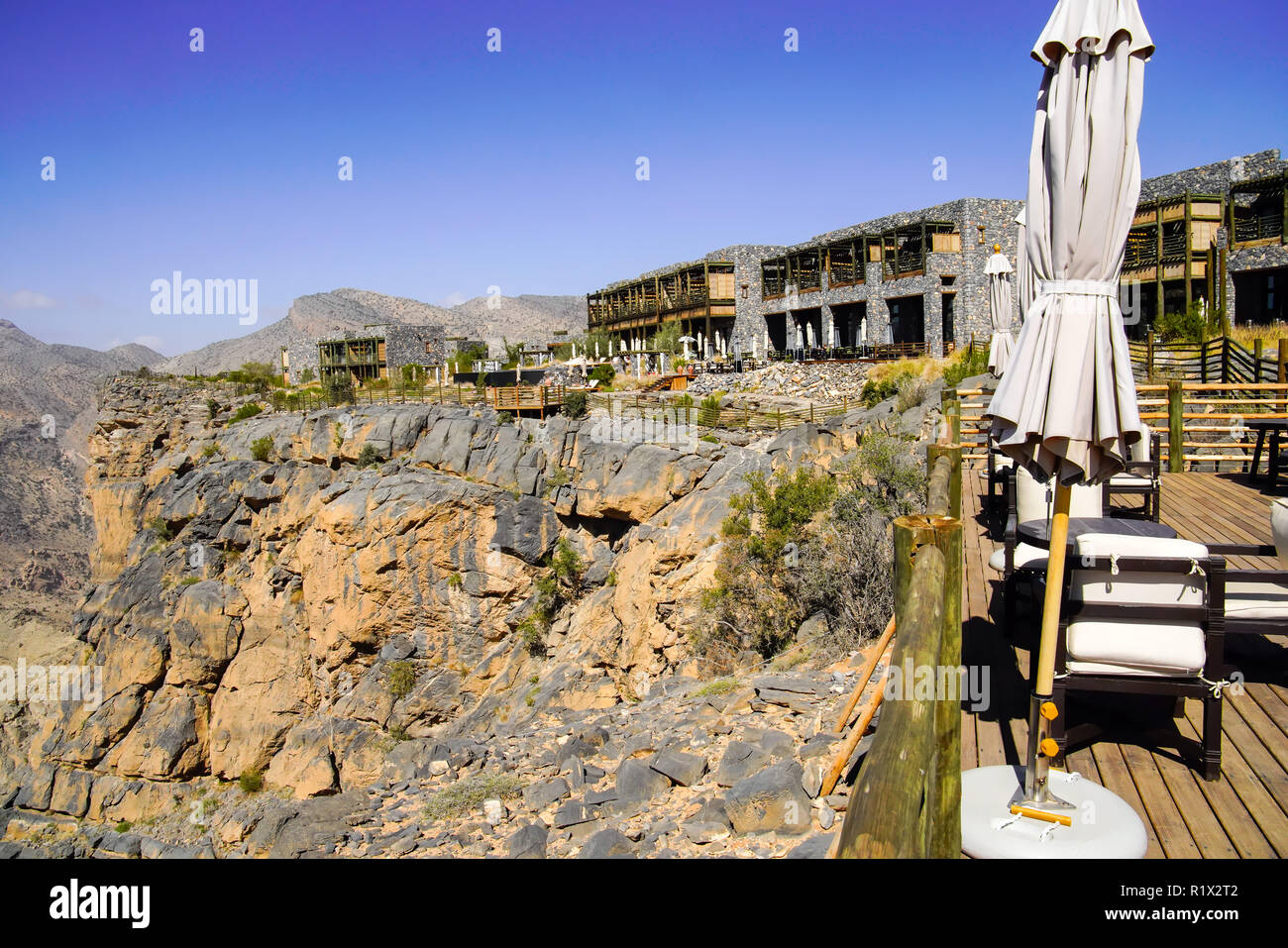 Alila resort à Jabal Akhdar Al Hajar en montagnes. Ce lieu est de 2000 mètres au-dessus du niveau de la mer. L'Oman. Banque D'Images