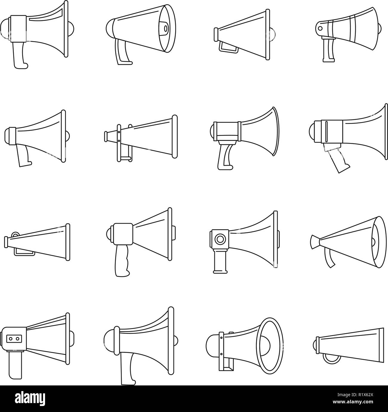 Haut-parleur mégaphone icons set. Illustration de contour 16 haut-parleur mégaphone logo alcool vector icons for web Illustration de Vecteur