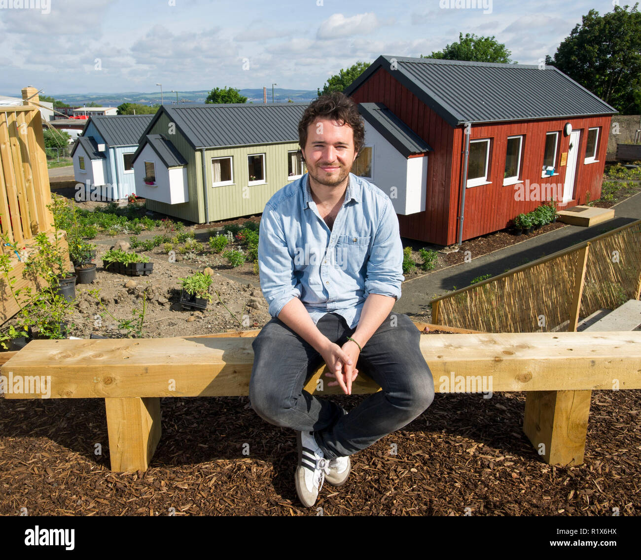 Josh Littlejohn photographié à la morsure sociale village, Granton, Édimbourg Banque D'Images