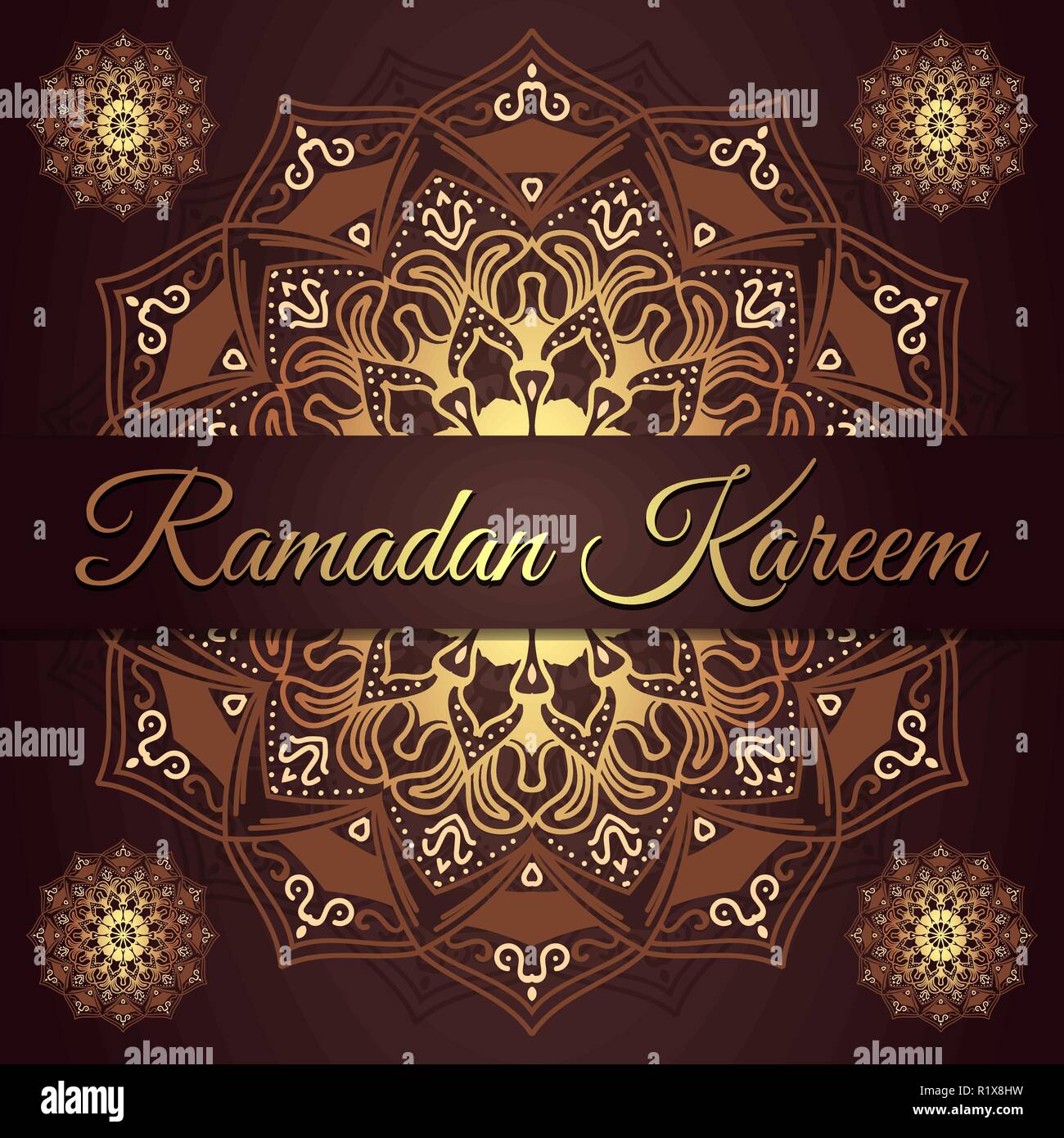 Ramadan kareem conception de cartes de souhaits avec maroon rouge et or fond mandala. Papier peint vintage background. Mandala floral décoratif Illustration de Vecteur