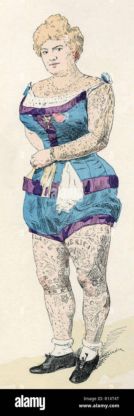 VICTORIAN CIRCUS DAME tatouée sur 1880 Banque D'Images