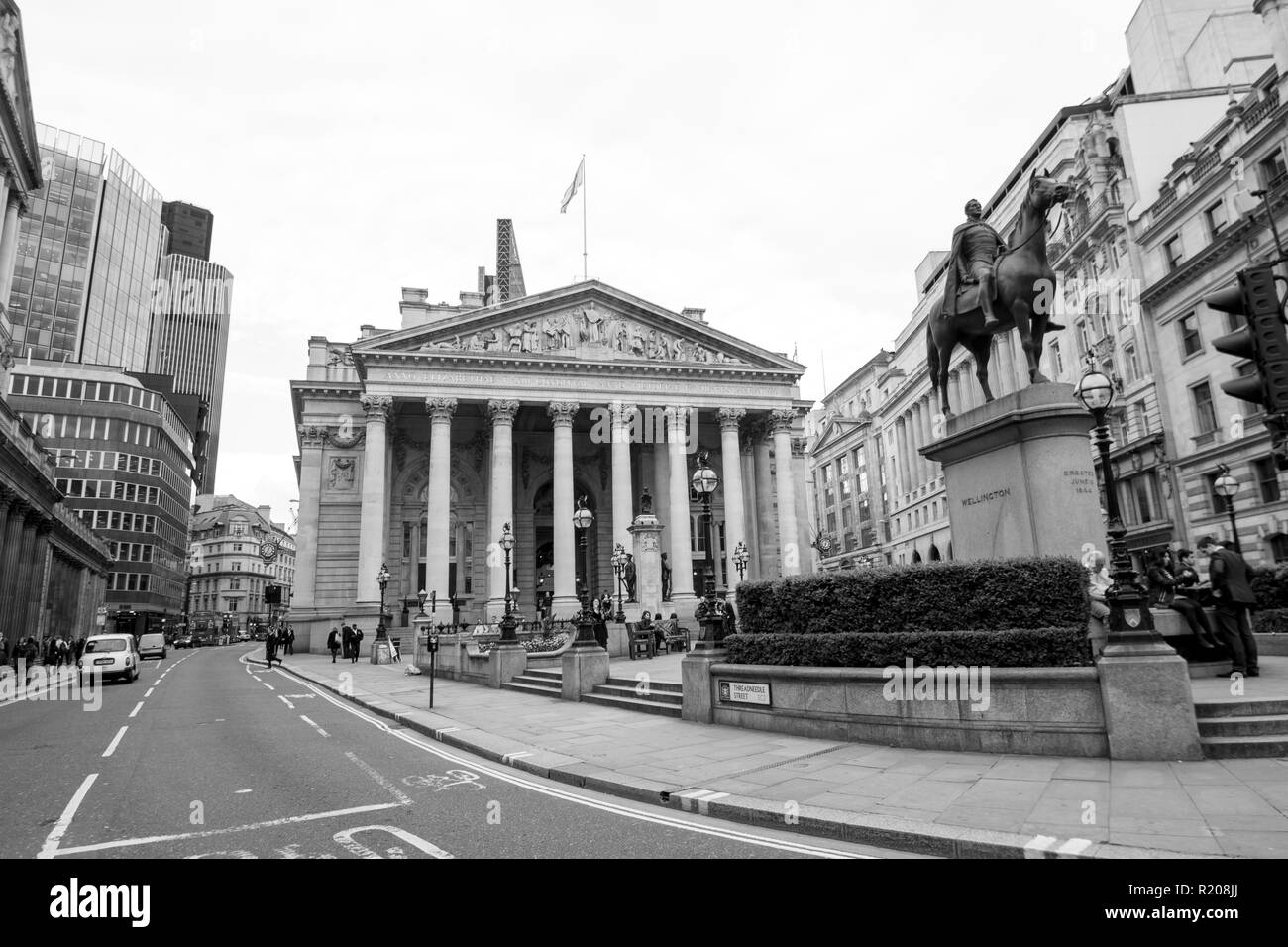 Londres/Angleterre - 06.03.2014 : Londres statue équestre du Duc de Wellington, Ville de London de Bank Junction Banque D'Images