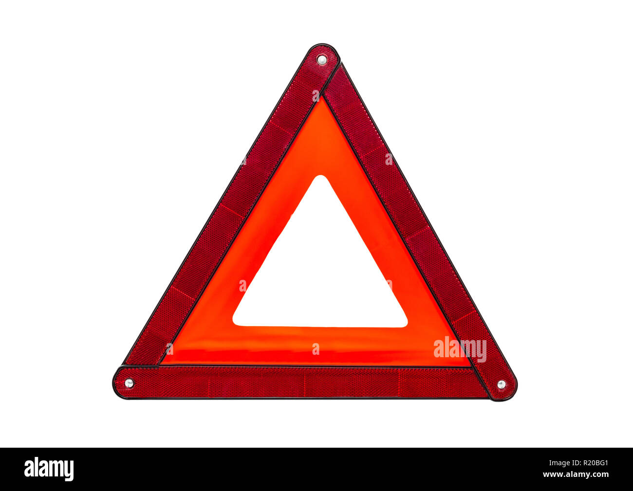 Lit pliant, reflective road triangle de présignalisation, isolé sur un fond blanc avec un chemin de détourage. Banque D'Images