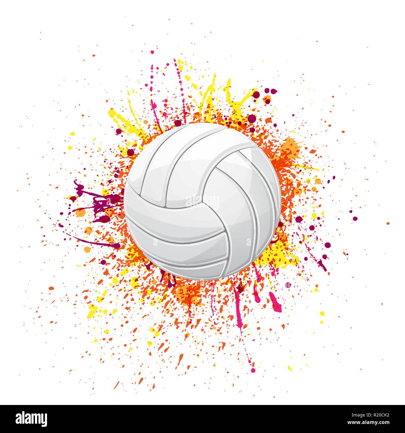 Contour blanc symbole de volley-ball avec de l'encre blots isolé sur fond blanc Illustration de Vecteur