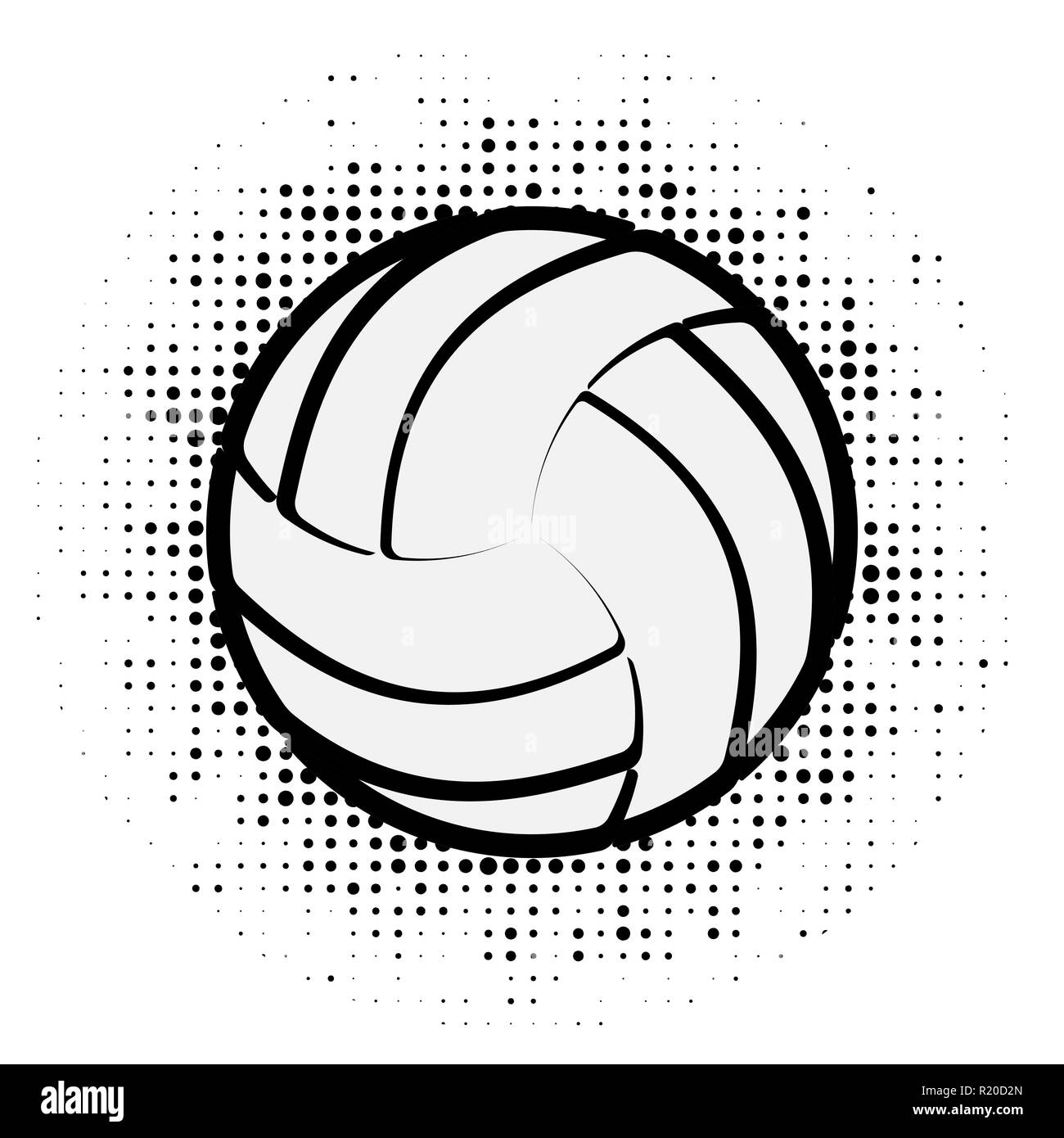 Contour noir volley-ball avec isolé sur fond blanc de demi-teinte Illustration de Vecteur