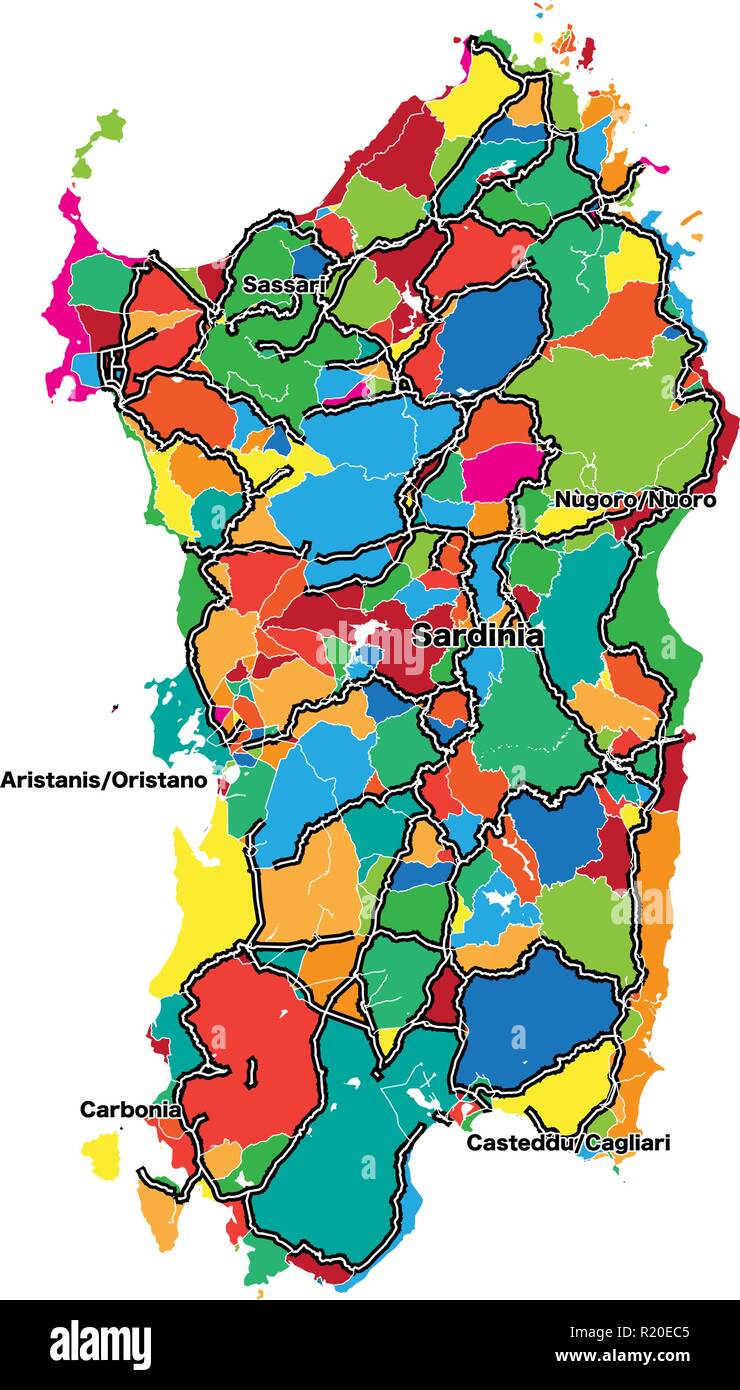 Carte en couleurs de la Sardaigne. Vector illustration modèle pour l'art de mur et de marketing en format carré. Illustration de Vecteur