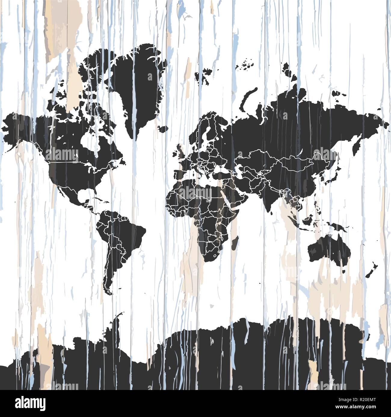 Carte du monde Vintage sur fond de bois. Vector illustration modèle pour l'art de mur et de marketing en format carré. Illustration de Vecteur