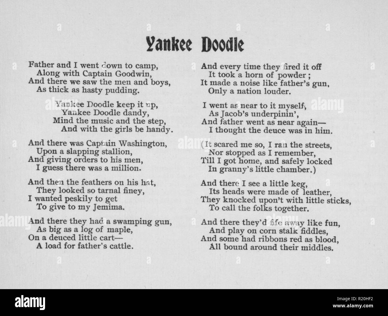 Fiche de chant patriotique, 1898. À partir de la Bibliothèque publique de New York. () Banque D'Images