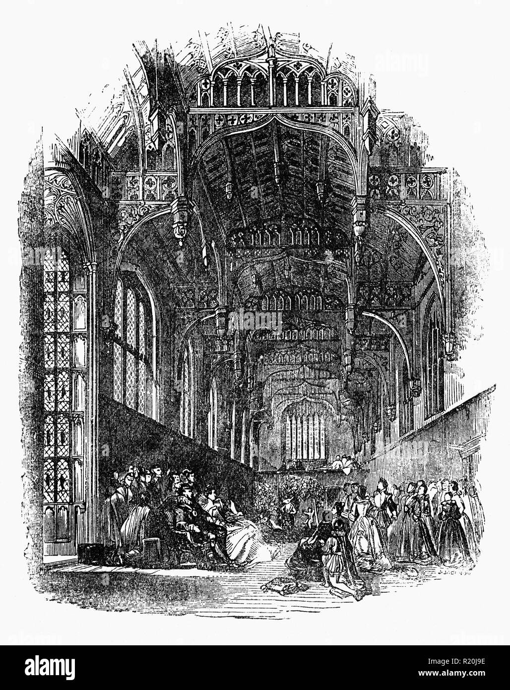 Wolsey's Hall à Hampton Court Palace dans le quartier de Richmond upon Thames, au sud-ouest et en amont du centre de Londres sur la Tamise. La construction du palais a commencé en 1515 pour le Cardinal Thomas Wolsey, favori du Roi Henry VIII. En 1529, comme Wolsey est tombé de faveur, le Cardinal a gifted le palais du roi pour vérifier sa disgrâce ; Henry VIII puis agrandi. En plus de St James's Palace, c'est l'un des deux seuls palais survivants, parmi les nombreuses administré par le Roi Henry VIII. Banque D'Images