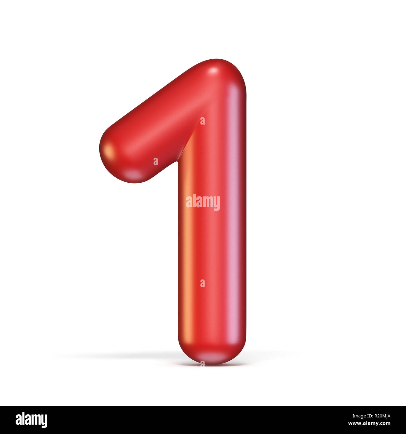 Brillant rouge font un Numéro 1 le rendu 3D illustration isolé sur fond blanc Banque D'Images