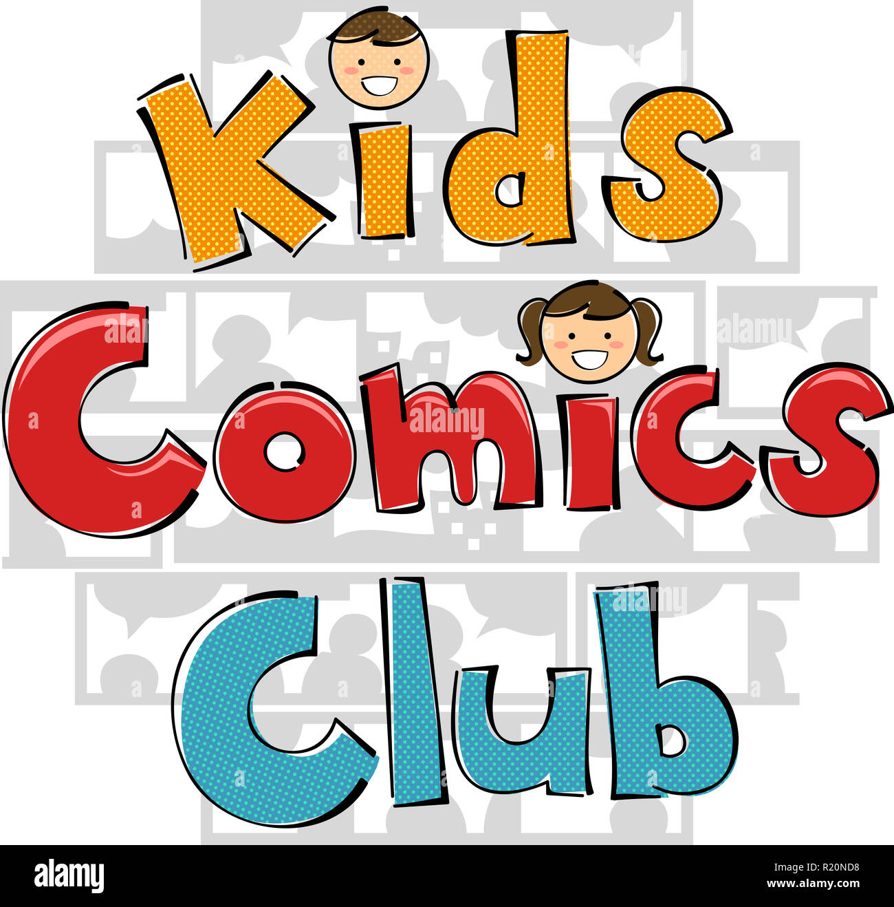 Typographie Illustration présentant les mots Kids Club Bd décoré d'âge préscolaire mignon Banque D'Images