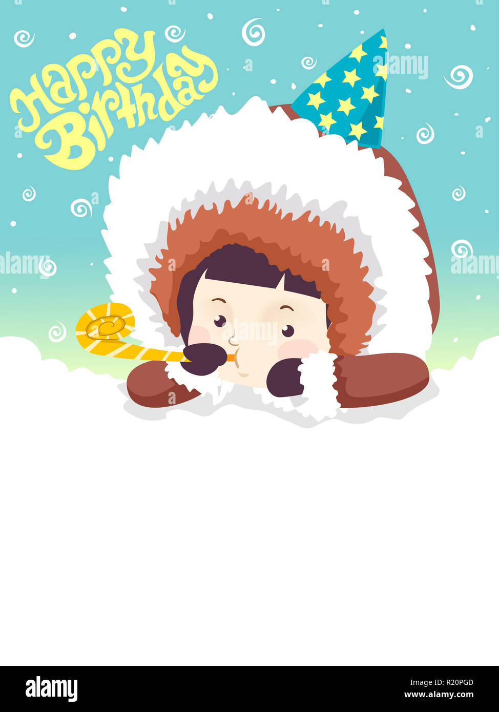 Illustration Fond Colore Dote D Un Mignon Petit Garcon Dans Des Vetements D Hiver Avec Les Mots Joyeux Anniversaire Written Au Dessus De Lui Photo Stock Alamy