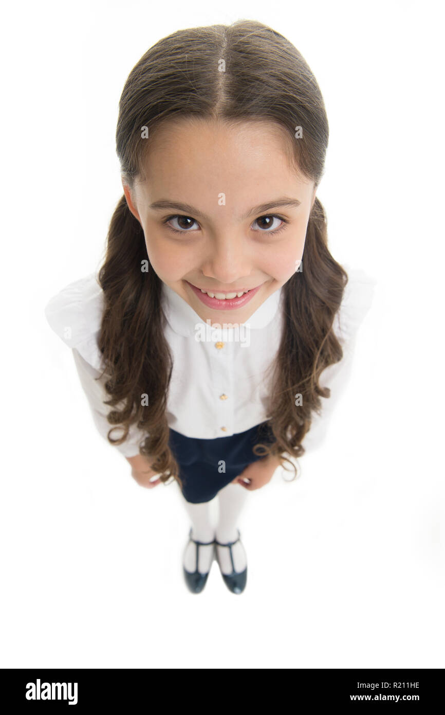 Heureux Lycéenne Aux Cheveux Longs Isolé Sur Blanc Little