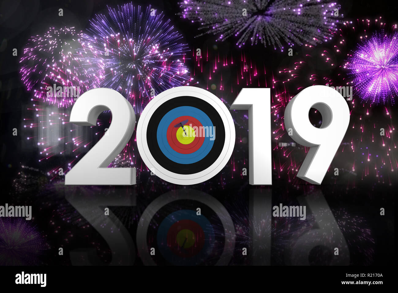 Image composite de nombres avec flèche et cible sports Banque D'Images