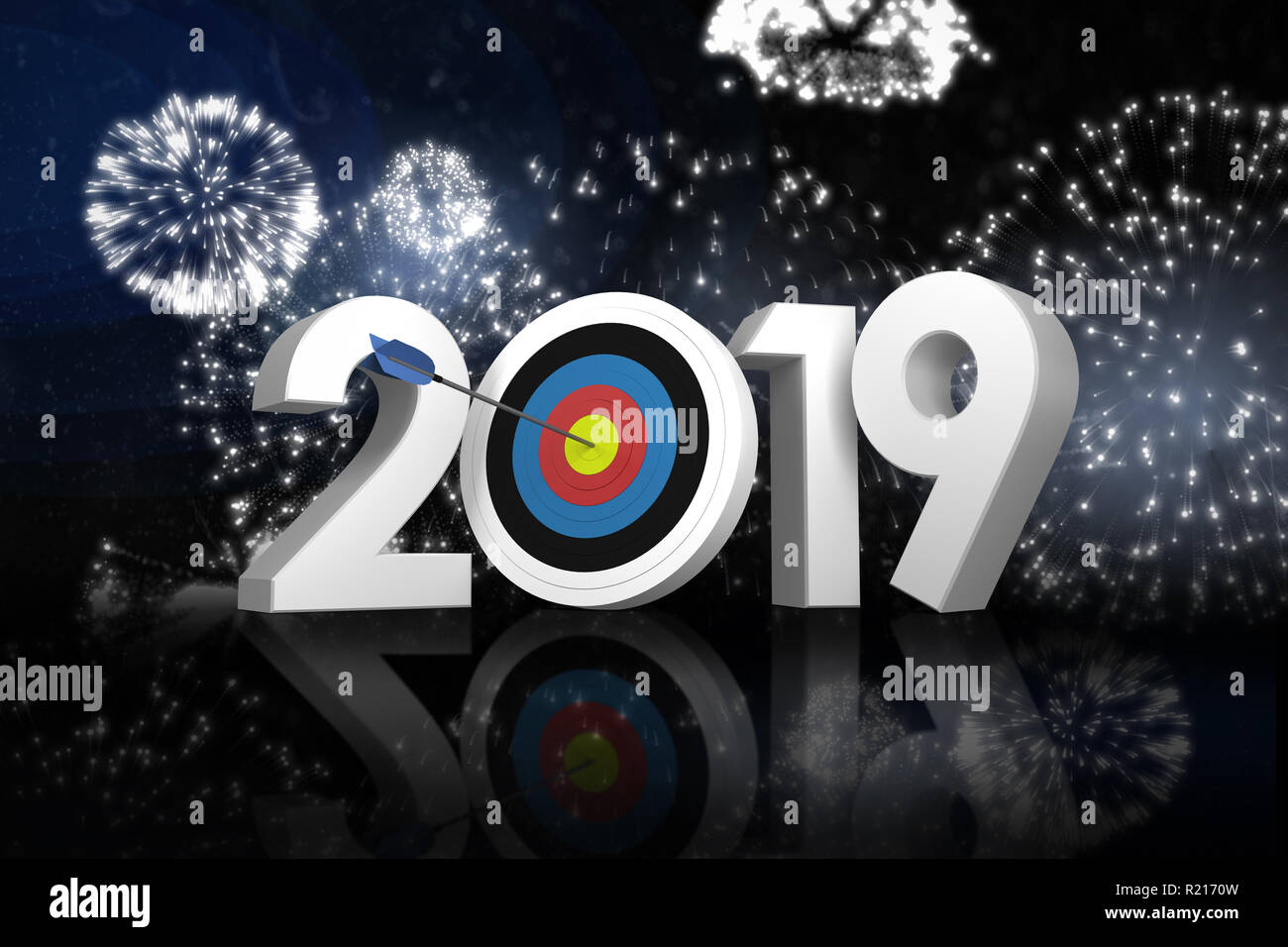 Image composite de l'image numérique de nombres avec flèche et cible sports Banque D'Images