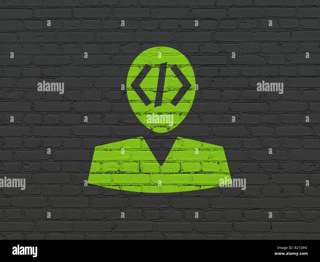 Concept de base de données : Programmeur sur wall background Banque D'Images