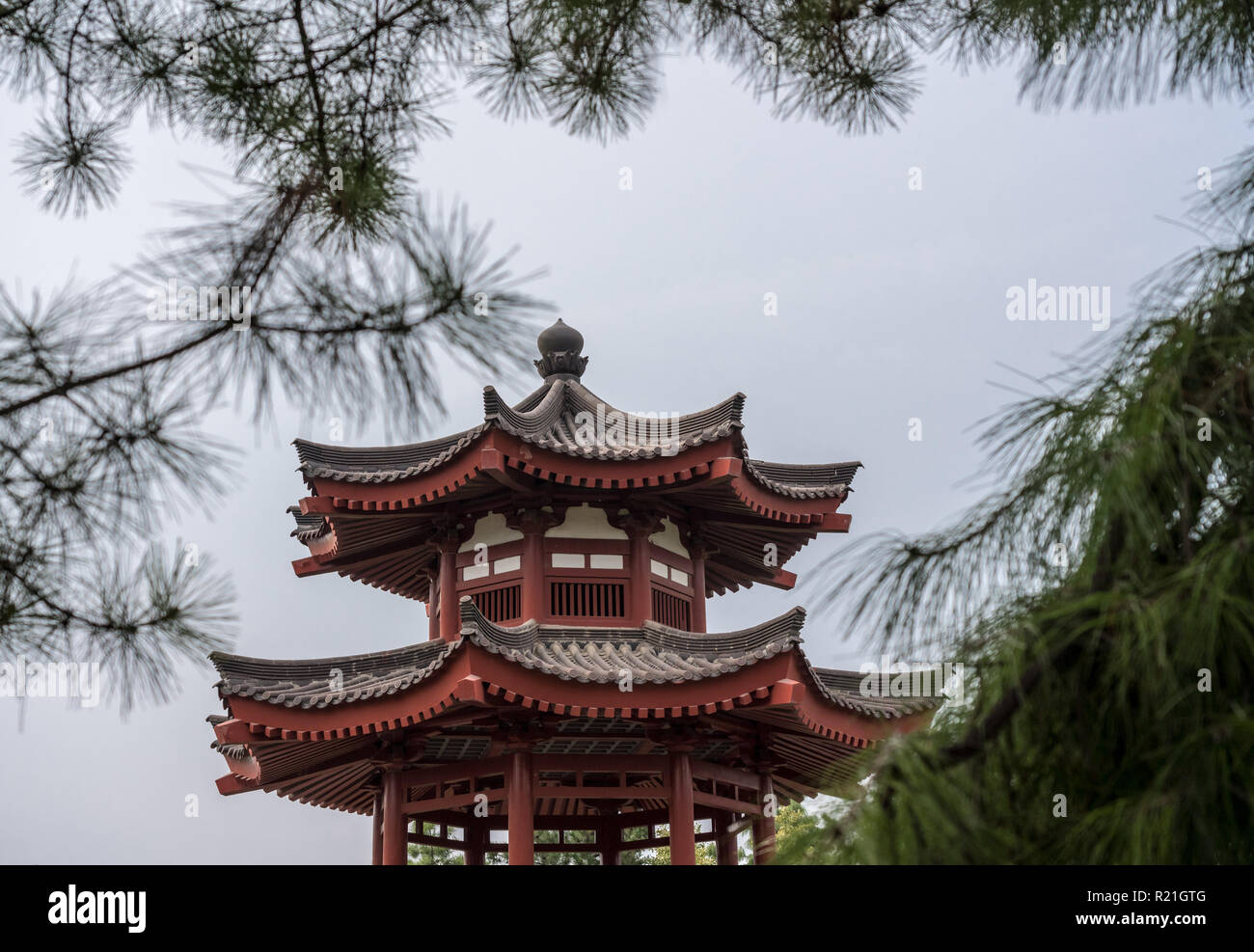 Les toitures traditionnelles chinoises à la Giant Wild Goose Pagoda Banque D'Images