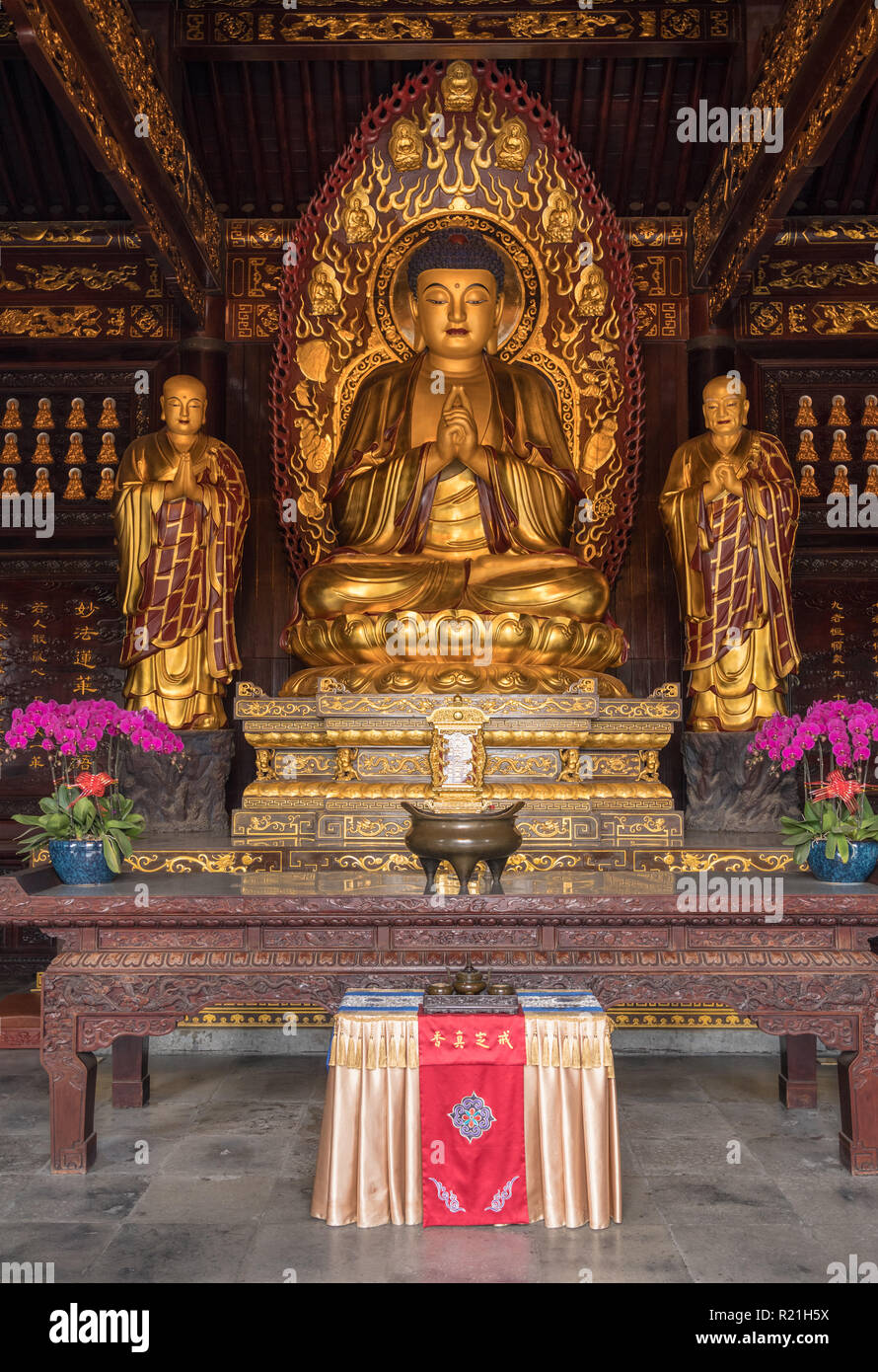 Bouddha à la Grande Pagode de l'Oie Sauvage à Xian Banque D'Images