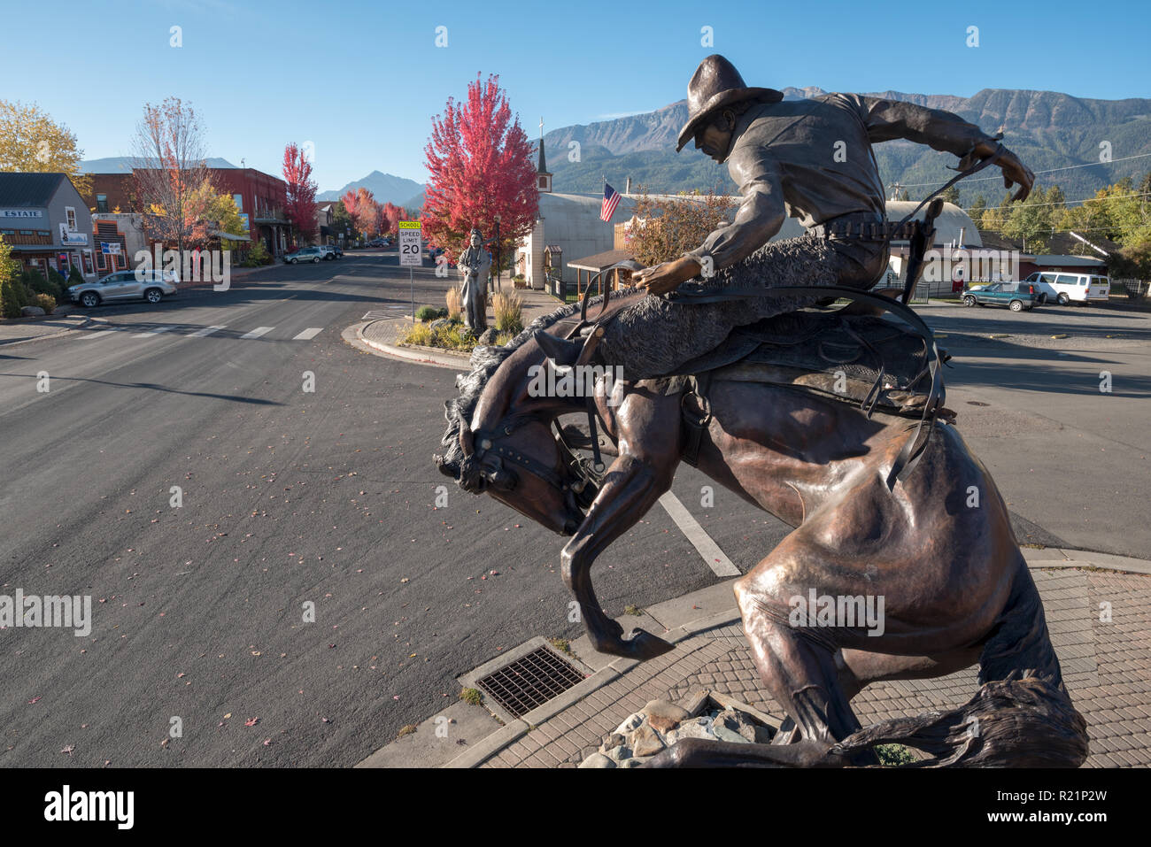 Les statues de bronze au centre-ville de Joseph, de l'Oregon. Banque D'Images