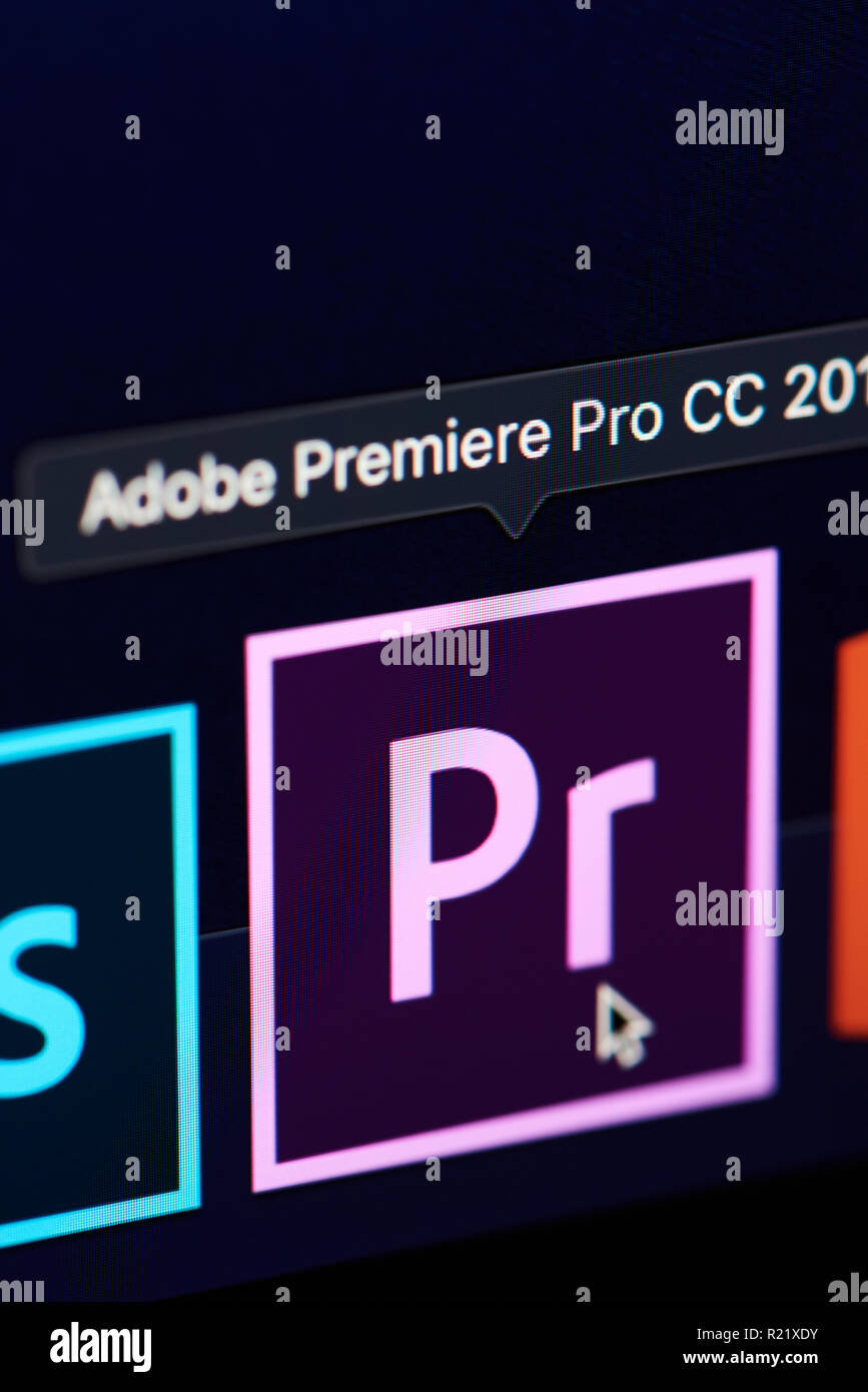 New York, USA - 15 novembre 2018:Adobe Premiere Pro icône sur l'écran de l'appareil vue rapprochée pixélisé Banque D'Images