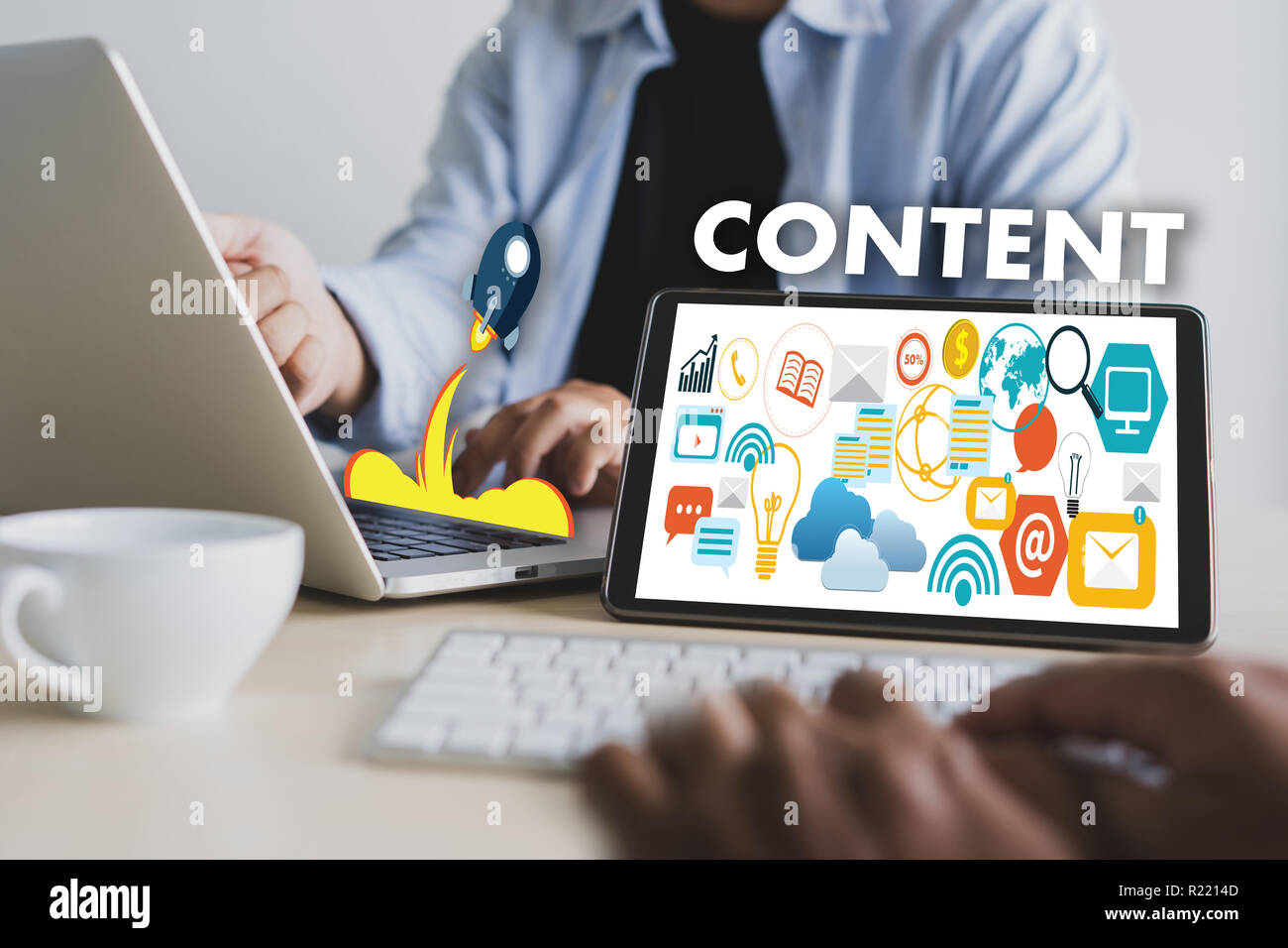 Les données marketing de contenu des médias de l'information Publication de Blogs Contenu Vision Concept Banque D'Images