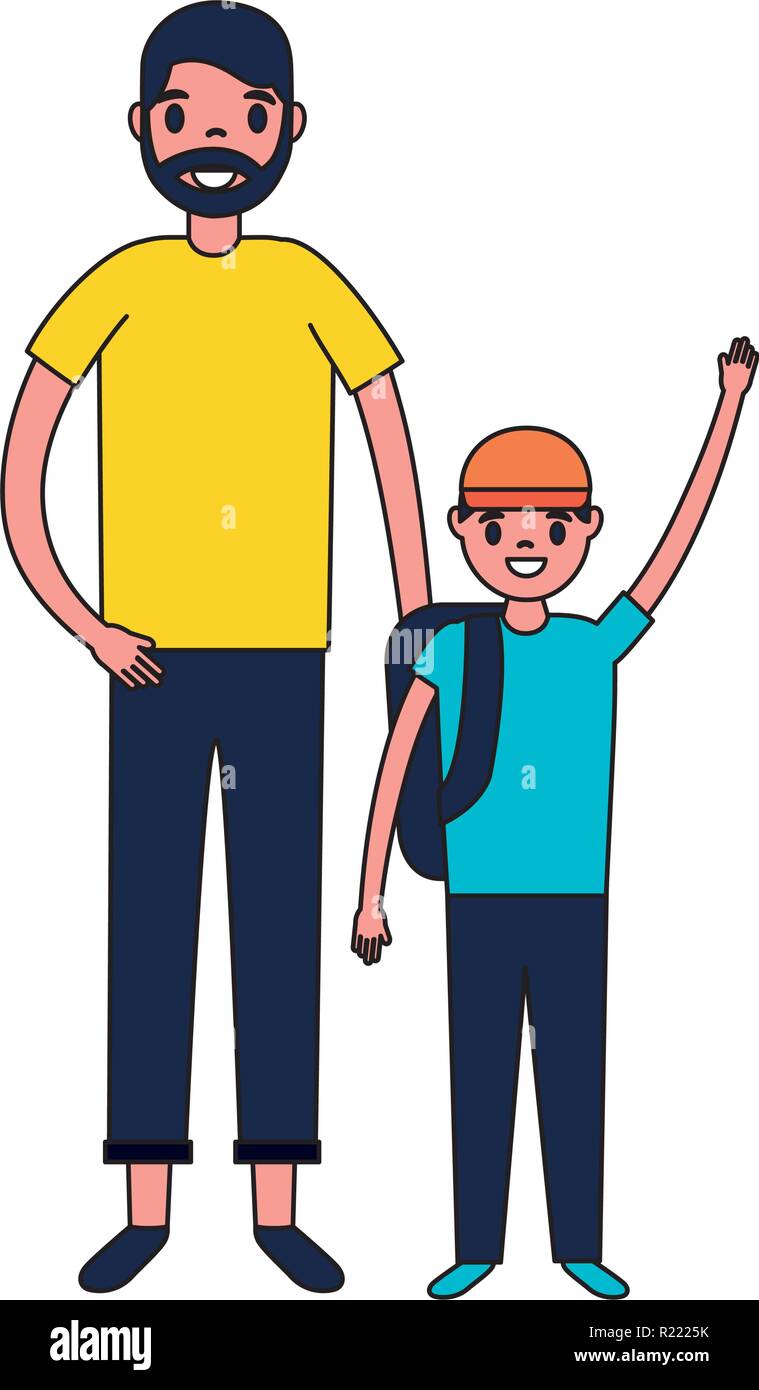 Père et fils avec des sacs à dos Illustration de Vecteur