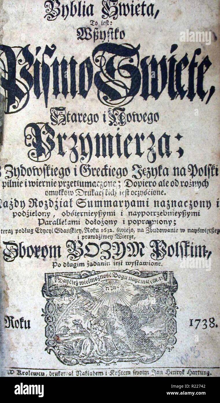 Bibles polonaise a pris naissance après le milieu du xve siècle. La bible 1738 Brolewec, représente l'ancienne langue, imprimé en noir-lettre avec seulement quelques script script romain Banque D'Images