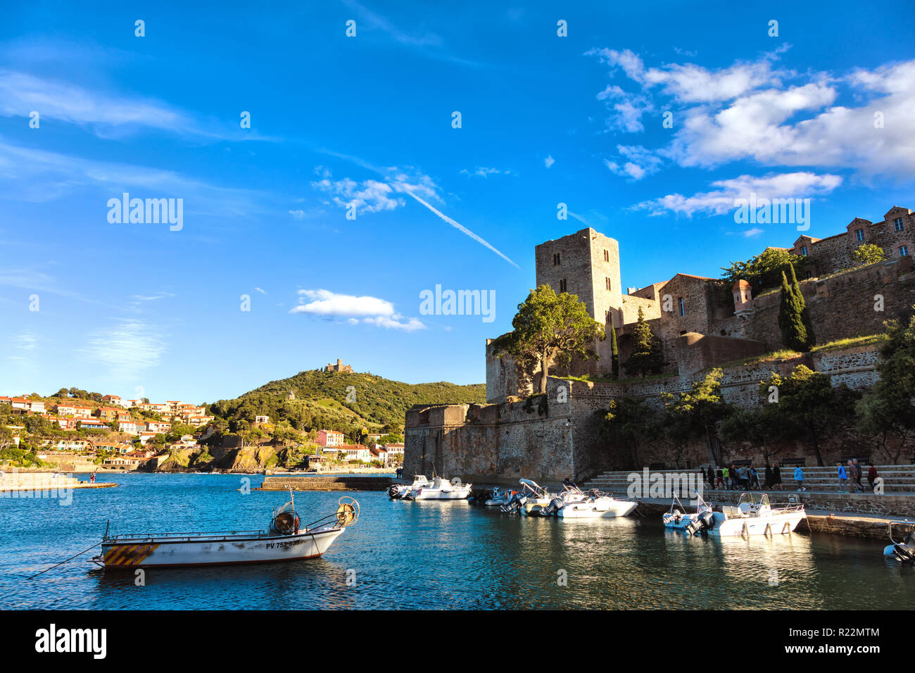 6 juin 2017, port et château de Collioure, Pyrénées-Orientales, Catalogne, France Banque D'Images