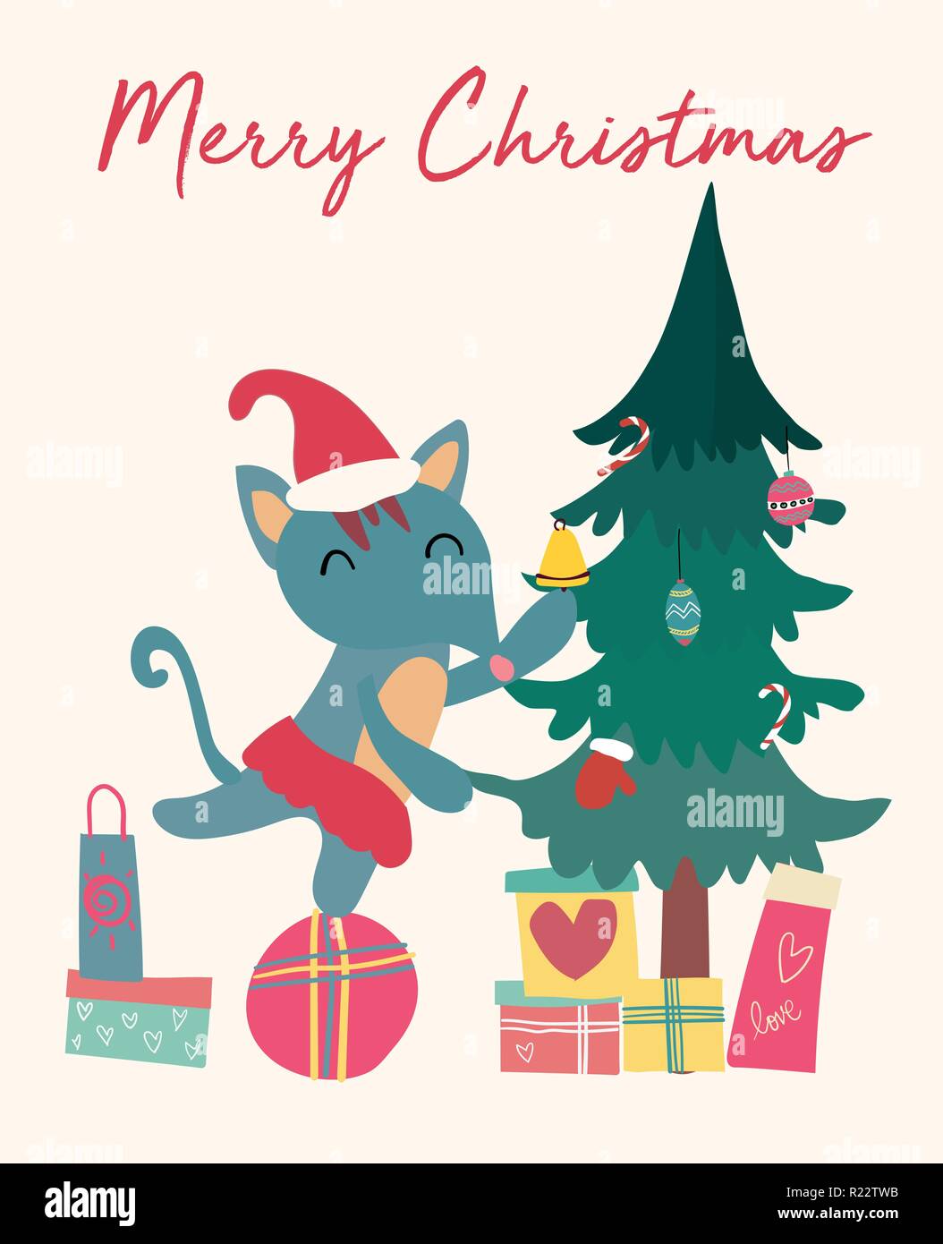 Carte de Noël, cute fox sur l'arbre avec boîte-cadeau Illustration de Vecteur