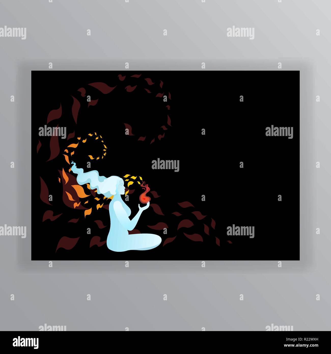 Femme Froide Glace Mousseux Holding Esprit Feu De L Amour Et La Passion De L Energie Sur Fond Noir En Standard Un4 Format Horizontal Format Papier Image Vectorielle Stock Alamy