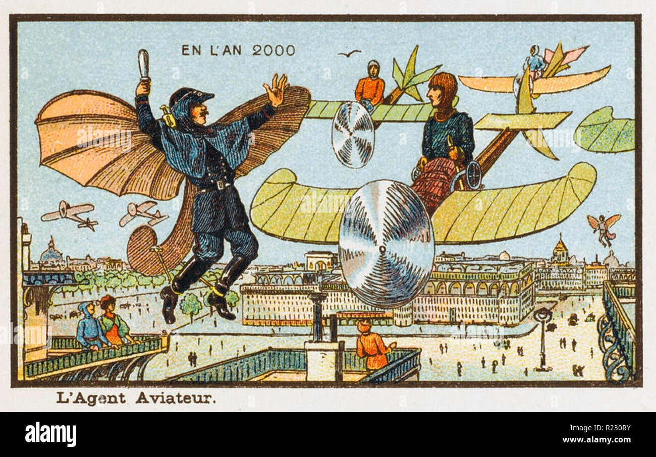 En l'an 2000 Carte postale française publié en 1899. Banque D'Images