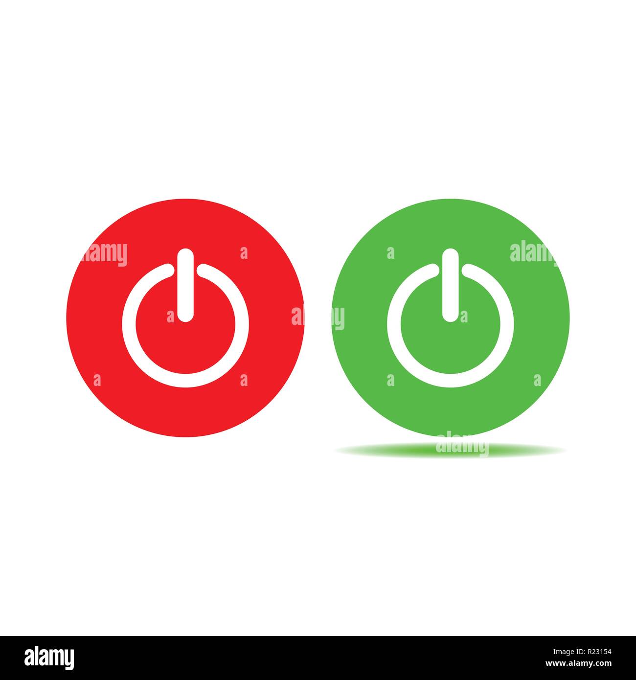 L'icône d'arrêt, l'icône de l'alimentation, sur le signe. Bouton rouge vert Illustration de Vecteur