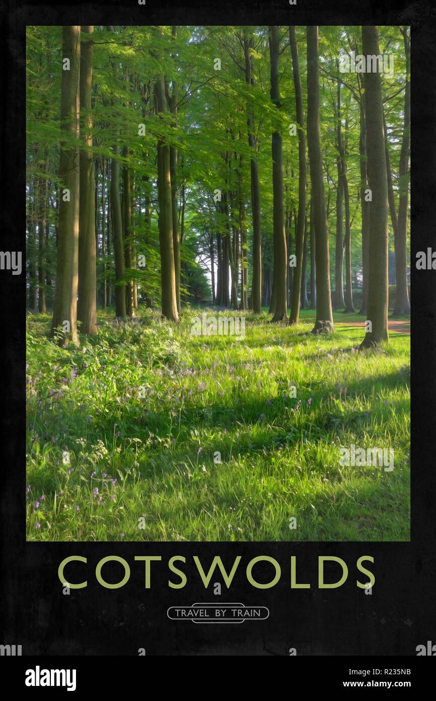 Vintage poster style ferroviaire avec de marques et finition peinture Banque D'Images