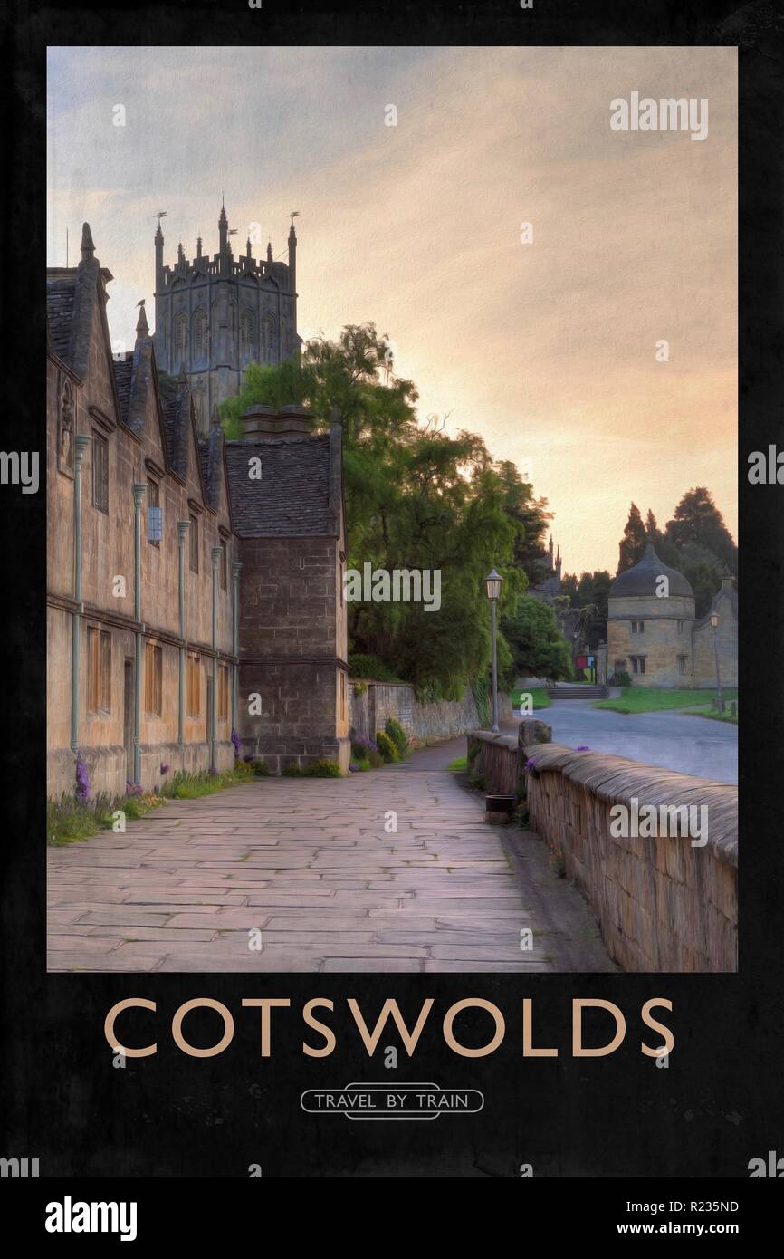 Vintage poster style ferroviaire avec de marques et finition peinture Banque D'Images