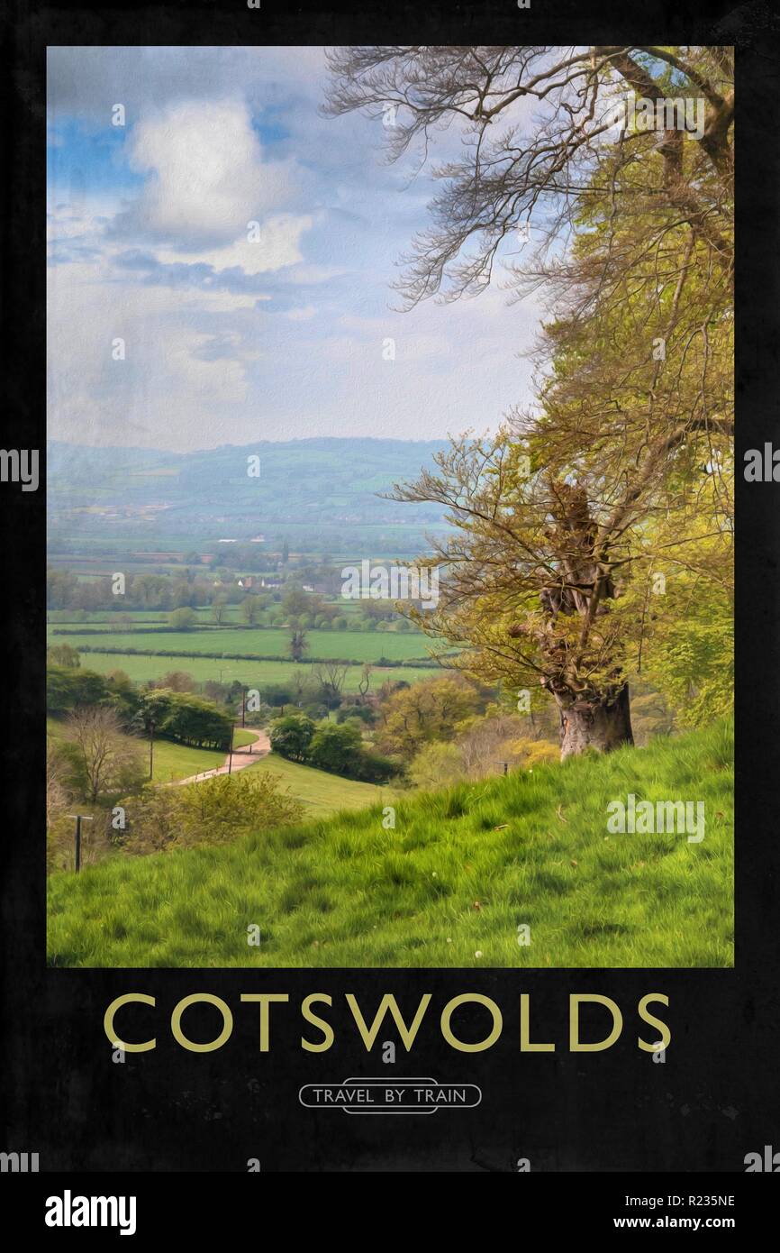 Vintage poster style ferroviaire avec de marques et finition peinture Banque D'Images