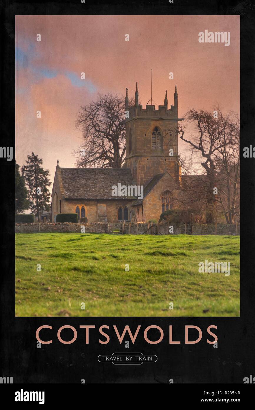 Vintage poster style ferroviaire avec de marques et finition peinture Banque D'Images