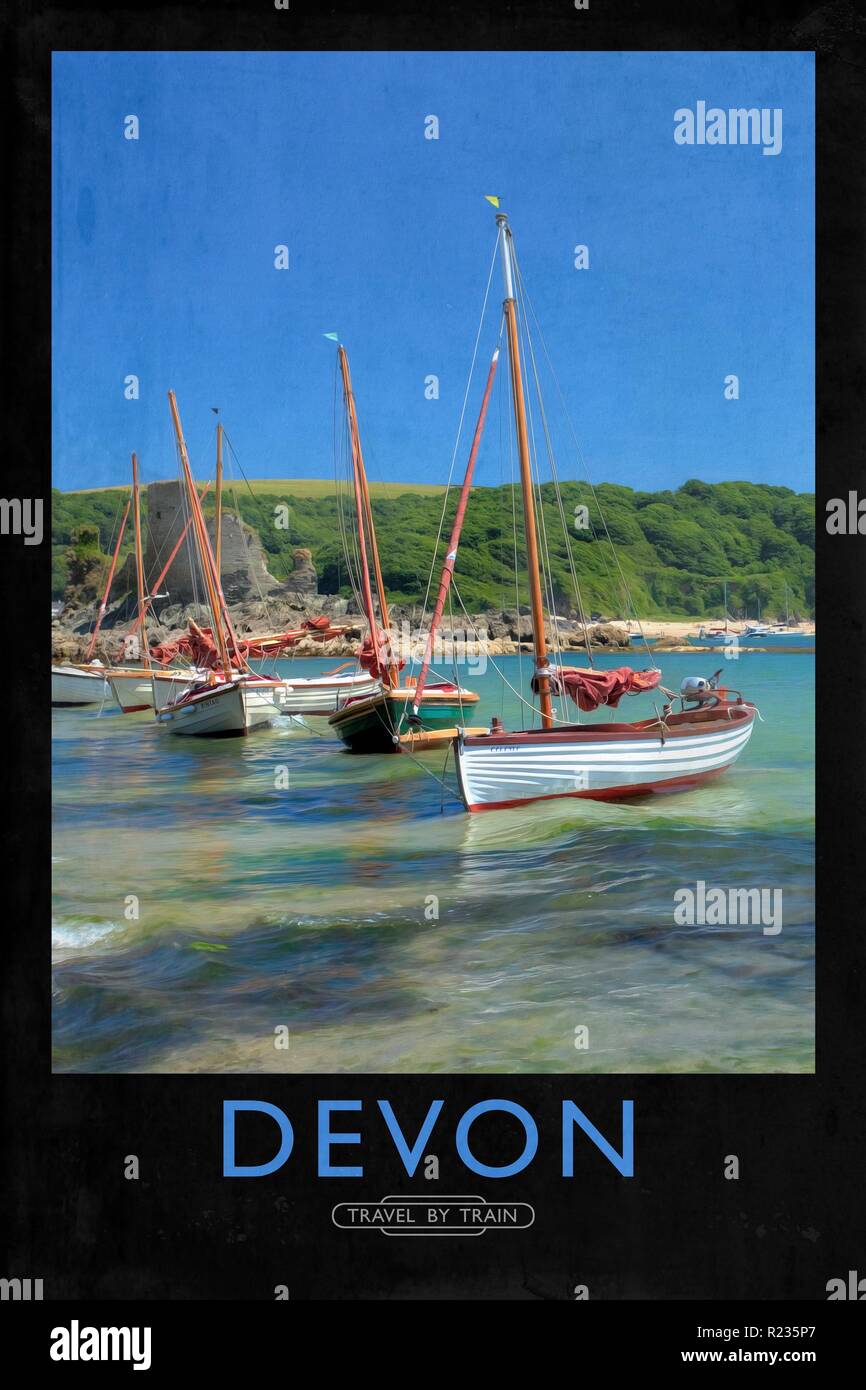 Vintage poster style ferroviaire avec de marques et finition peinture Banque D'Images