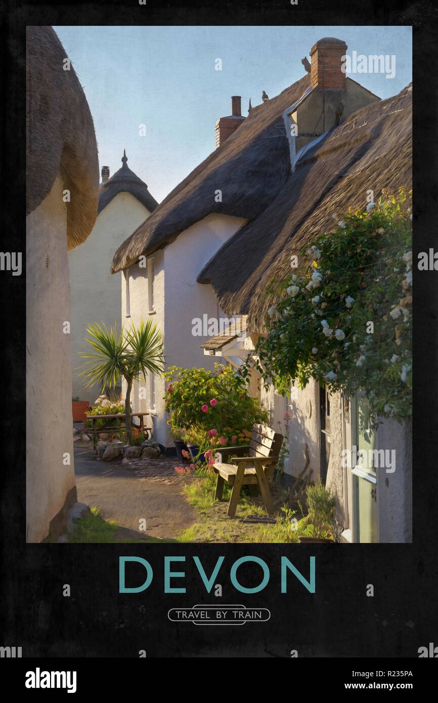 Vintage poster style ferroviaire avec de marques et finition peinture Banque D'Images