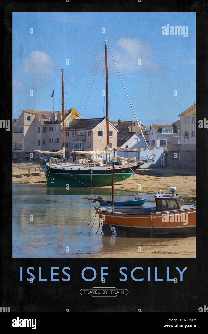 Vintage poster style ferroviaire avec de marques et finition peinture Banque D'Images