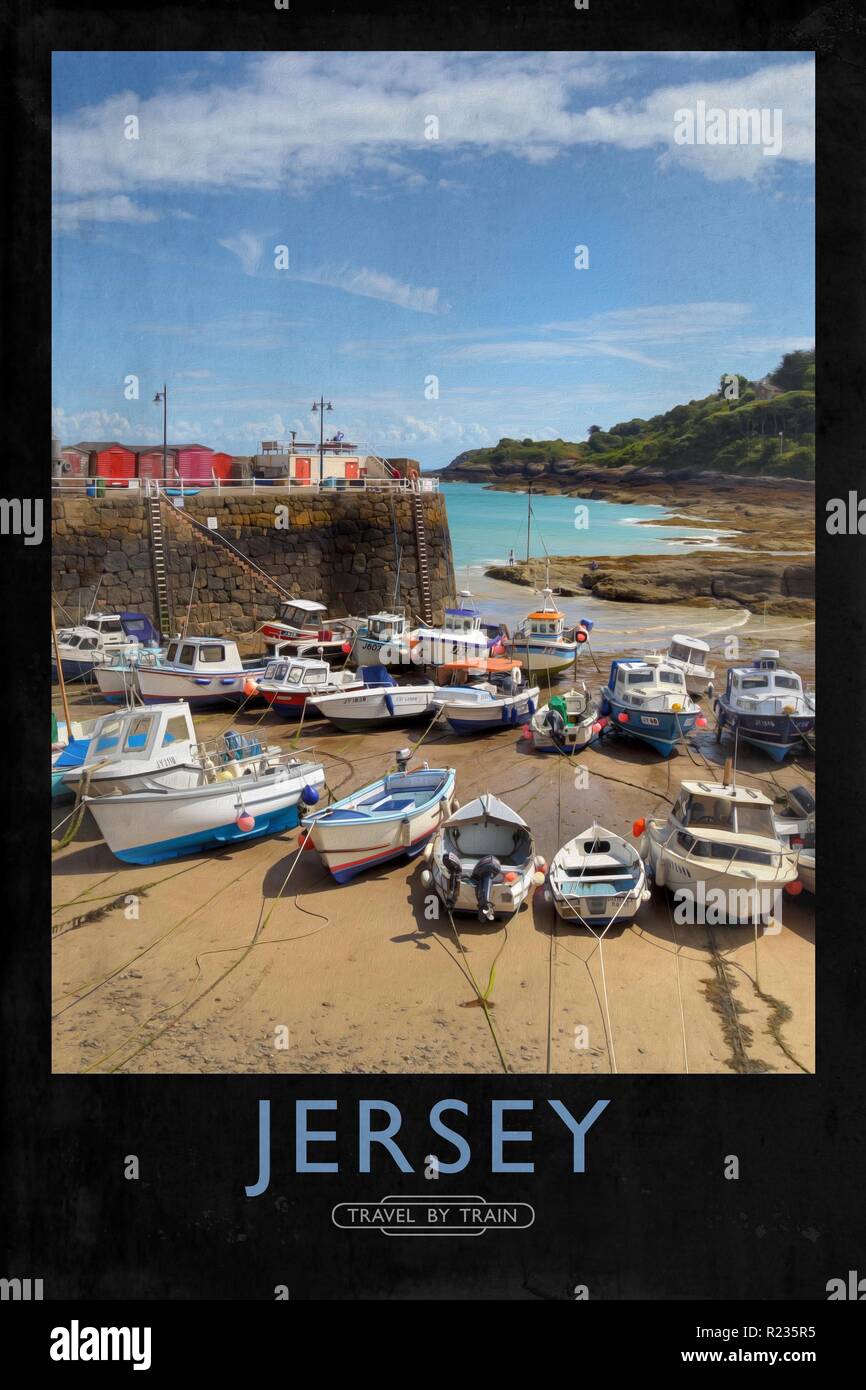 Vintage poster style ferroviaire avec de marques et finition peinture Banque D'Images