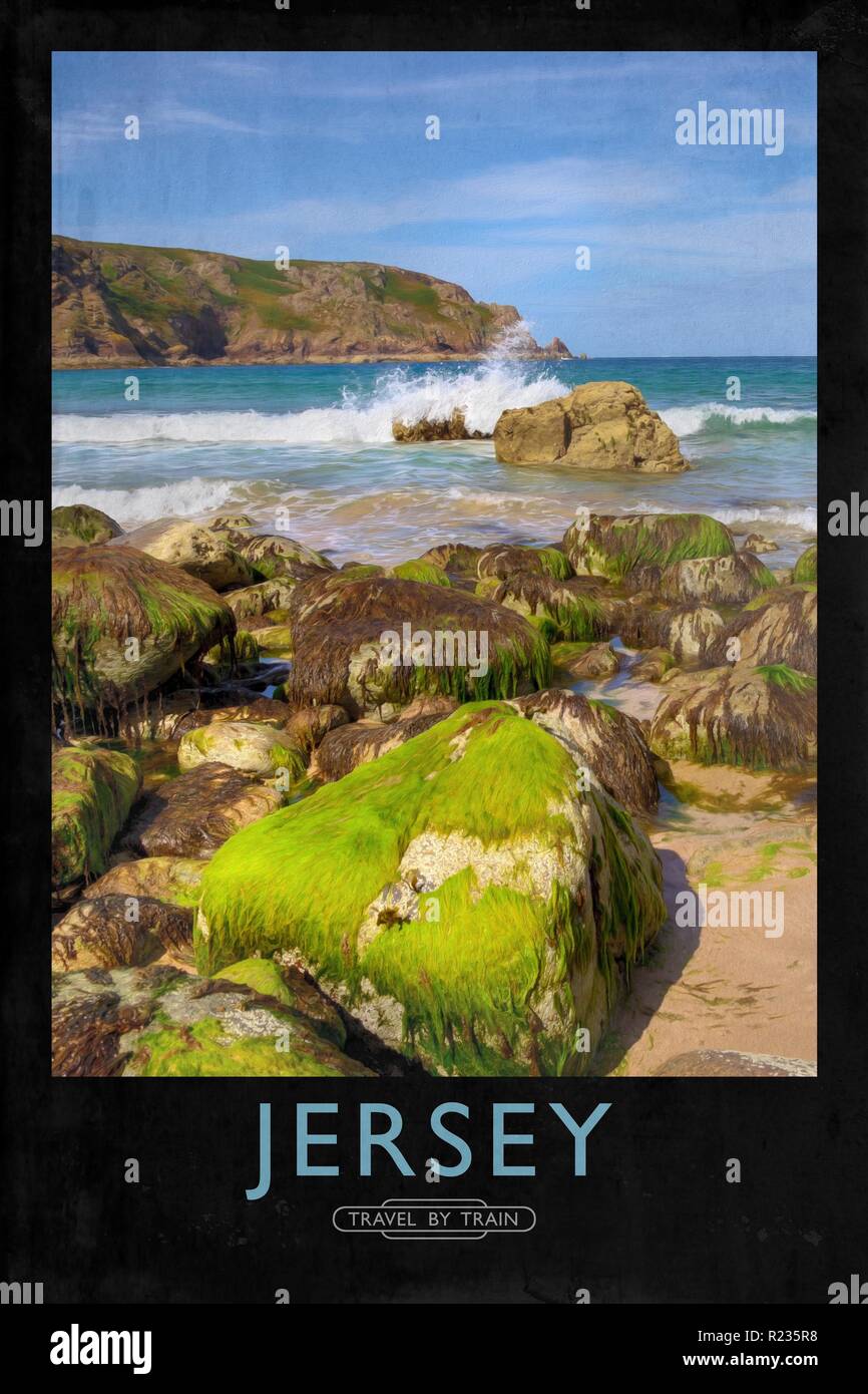 Vintage poster style ferroviaire avec de marques et finition peinture Banque D'Images