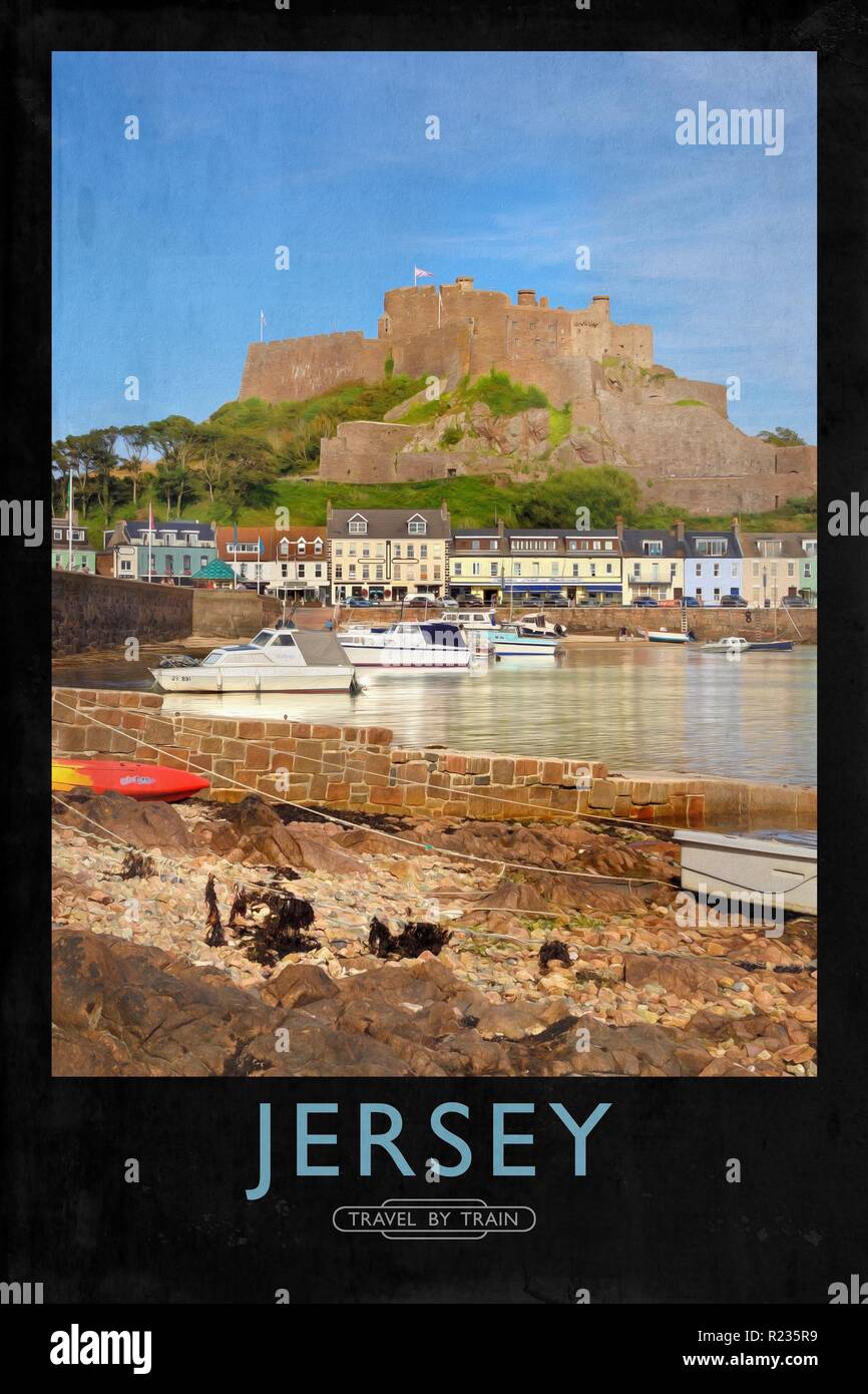 Vintage poster style ferroviaire avec de marques et finition peinture Banque D'Images