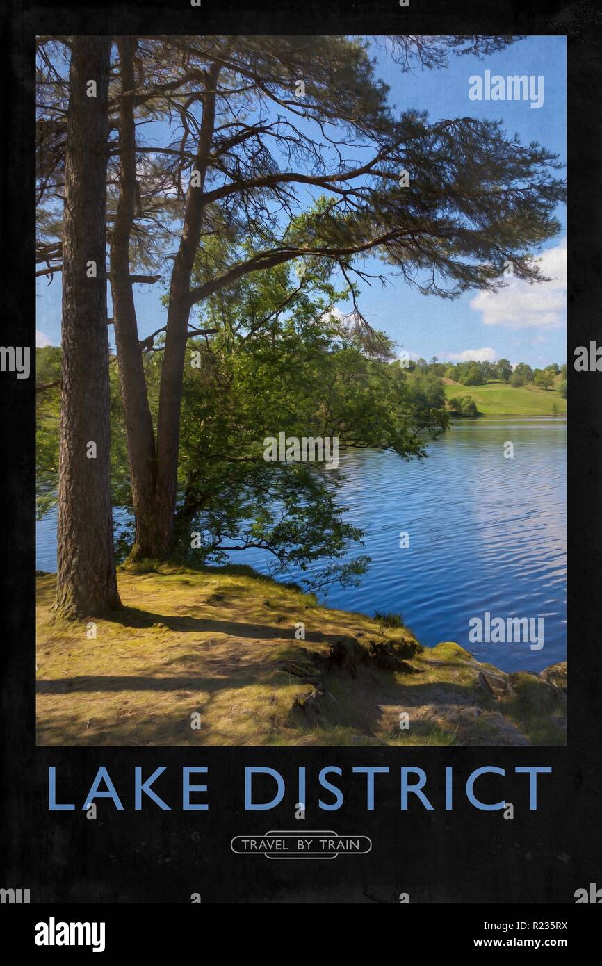 Vintage poster style ferroviaire avec de marques et finition peinture Banque D'Images