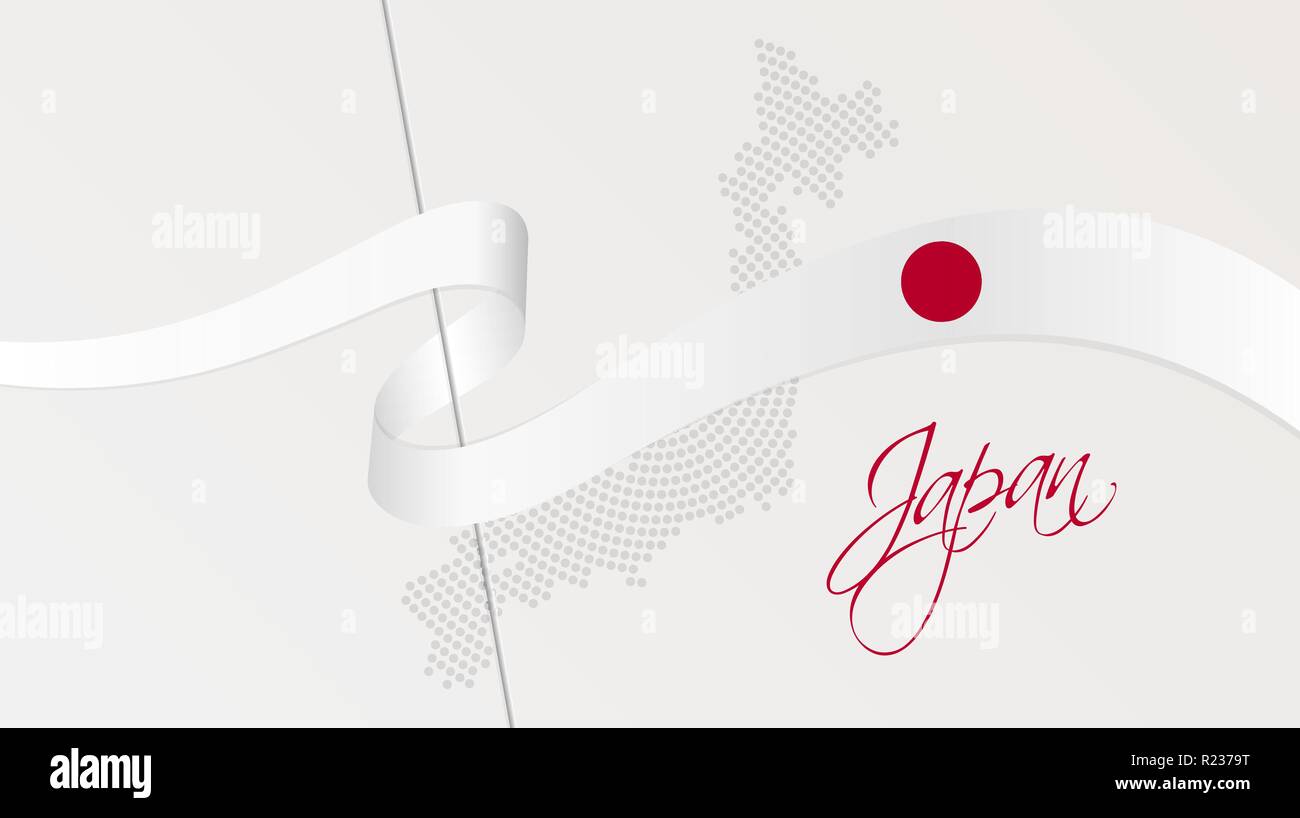 Illustration Vecteur de résumé carte demi-teinte en pointillés radiale du Japon et ruban ondulé avec des couleurs du drapeau national japonais pour votre graphique et web design Illustration de Vecteur