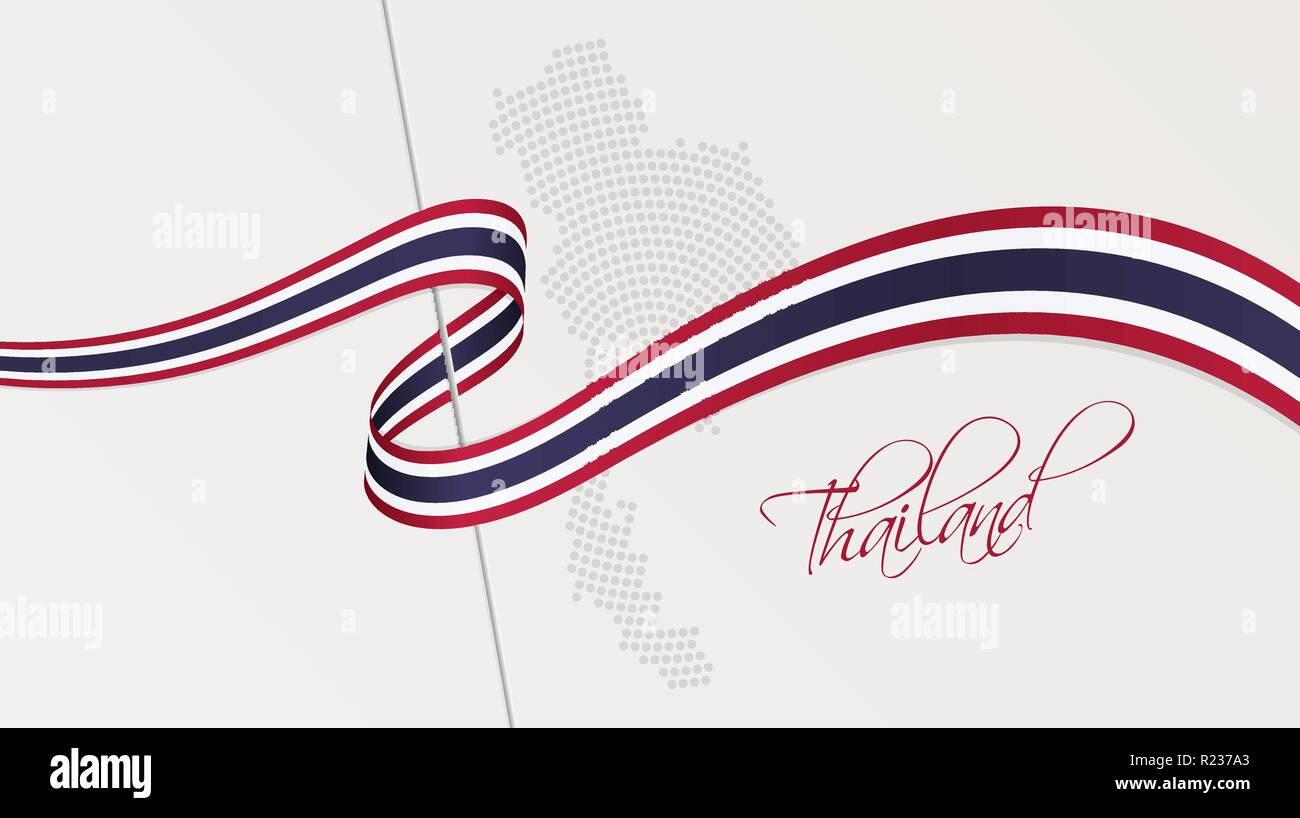 Illustration Vecteur de résumé en pointillés radiale de la Thaïlande Carte de demi-teintes et ruban ondulé avec des couleurs du drapeau national thaïlandais de votre graphique et web design Illustration de Vecteur