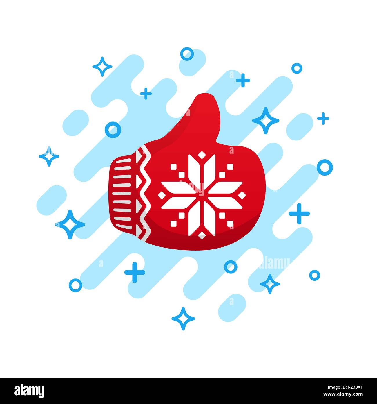 Comme l'icône. Red mitten thumb up vector icône. Le Père Noël comme icon vector. Mitaines de Noël rouge isolé sur fond blanc. Illustration de Vecteur